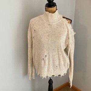 Cozy Cream Distressed Turtleneck Sweater No Size Tag
